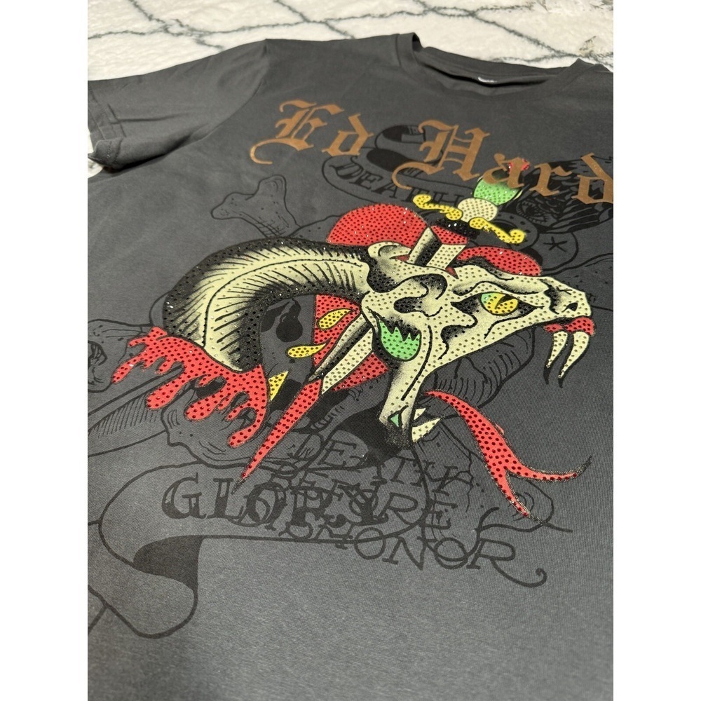 ED HARDY Rhinestone Dagger Snake Graphic Tee Shirt Gray Men's Size XL *NEW* $85 - Picture 4 of 7